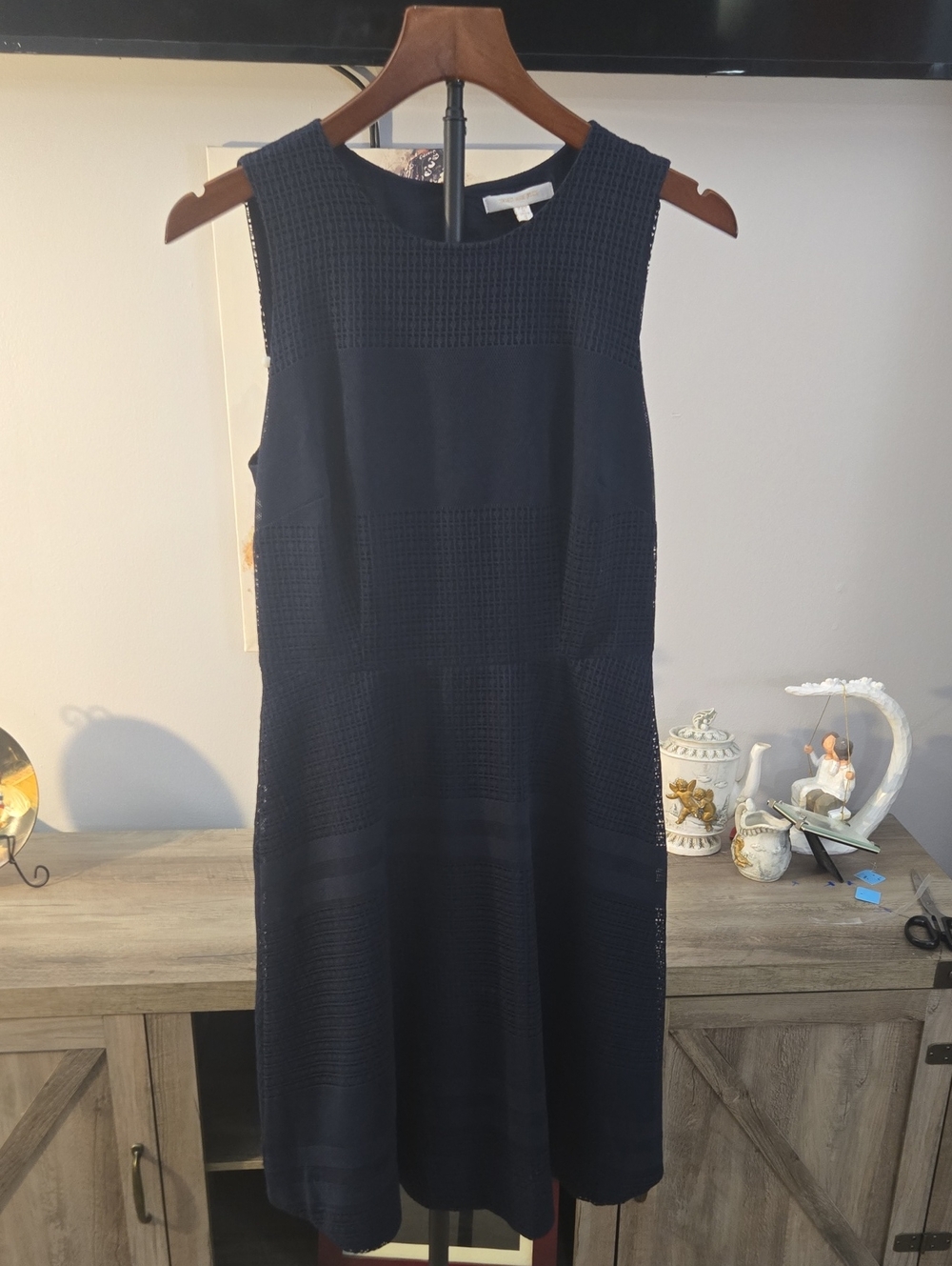 Skies Are Blue Navy Textured Sleeveless A-Line Midi Dress